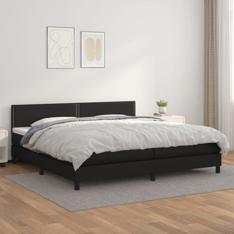 Casa si Gradina - Mobilier - Paturi si accesorii - Paturi - Pat continental cu saltea, negru, 200x200 cm, piele ecologica - Infinity.ro