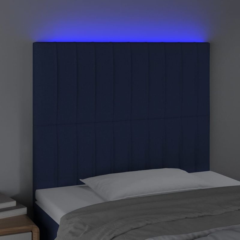 Casa si Gradina - Mobilier - Paturi si accesorii - Accesorii paturi - Tablie de pat cu LED, albastru, 100x5x118/128 cm, textil - Infinity.ro