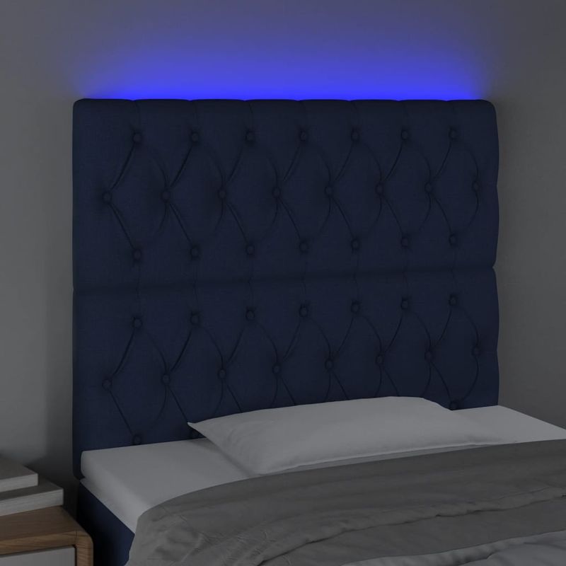 Casa si Gradina - Mobilier - Paturi si accesorii - Accesorii paturi - Tablie de pat cu LED, albastru, 100x7x118/128 cm, textil - Infinity.ro