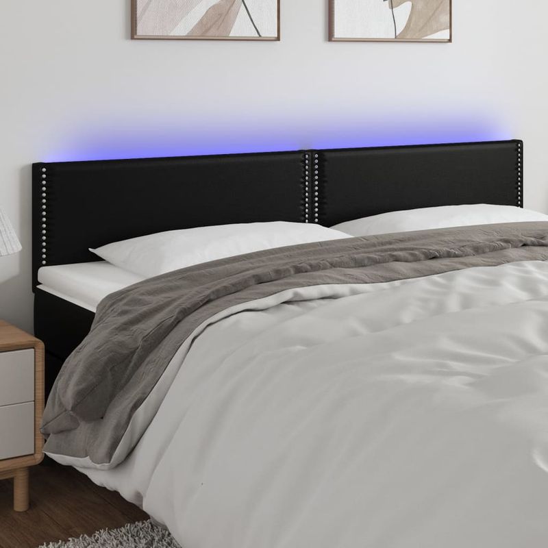 Casa si Gradina - Mobilier - Paturi si accesorii - Accesorii paturi - Tablie de pat cu LED, negru, 180x5x78/88 cm, piele ecologica - Infinity.ro