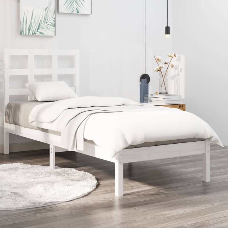 Casa si Gradina - Mobilier - Paturi si accesorii - Paturi - Cadru de pat mic single, alb, 90x200 cm, lemn masiv - Infinity.ro