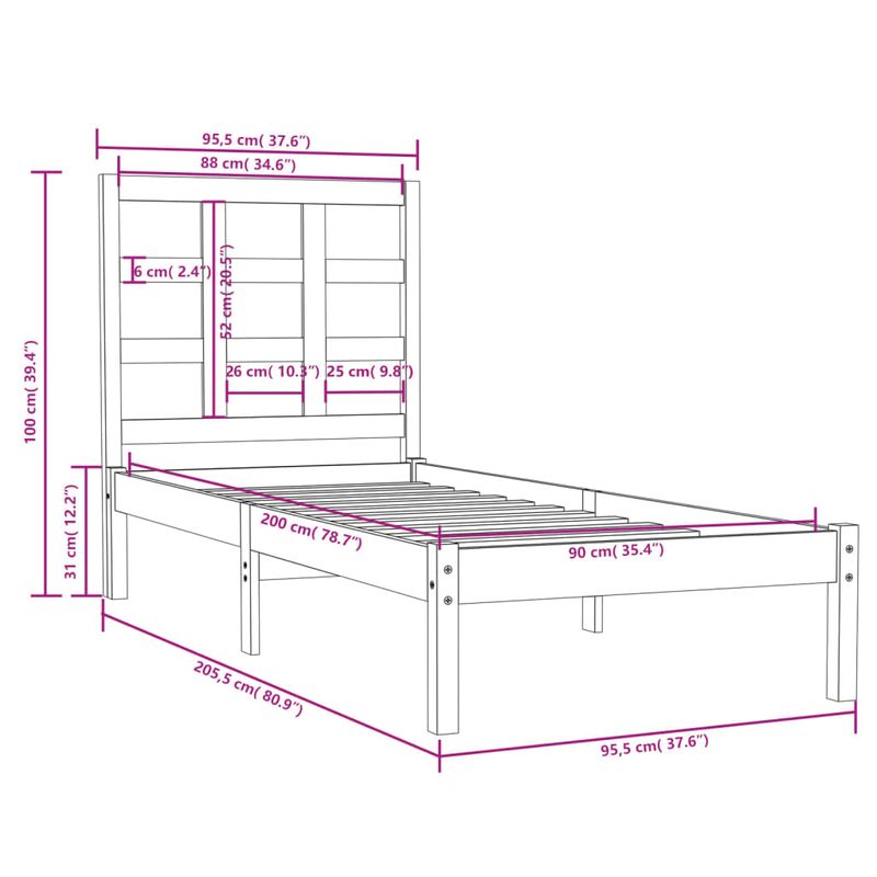 Casa si Gradina - Mobilier - Paturi si accesorii - Paturi - Cadru de pat mic single, alb, 90x200 cm, lemn masiv - Infinity.ro