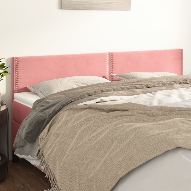 Casa si Gradina - Mobilier - Paturi si accesorii - Accesorii paturi - Tablie de pat, 2 buc, roz, 100x5x78/88 cm, catifea - Infinity.ro