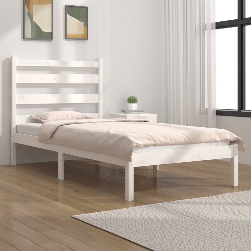 Casa si Gradina - Mobilier - Paturi si accesorii - Paturi - Cadru de pat mic single, alb, 100x200 cm, lemn masiv de pin - Infinity.ro