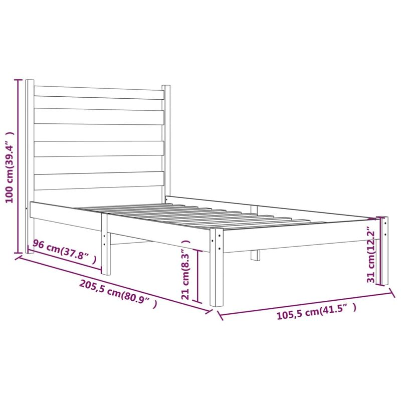 Casa si Gradina - Mobilier - Paturi si accesorii - Paturi - Cadru de pat mic single, alb, 100x200 cm, lemn masiv de pin - Infinity.ro
