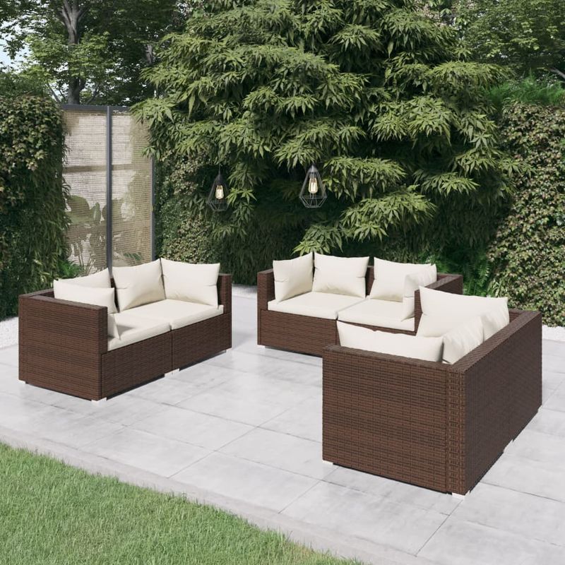 Casa si Gradina - Gradina si terasa - Mobilier exterior - Seturi mobila gradina - Set mobilier de gradina cu perne, 6 piese, maro, poliratan - Infinity.ro