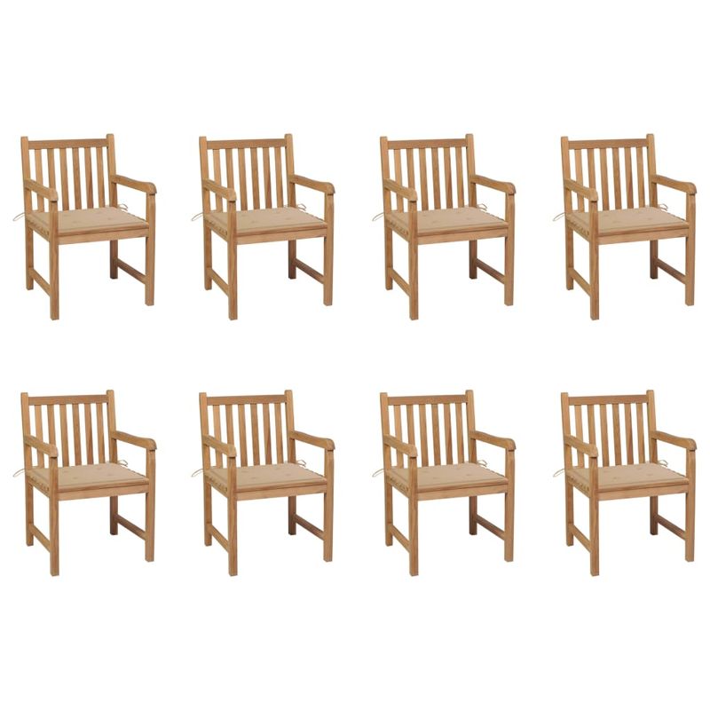 Casa si Gradina - Gradina si terasa - Mobilier exterior - Scaune si sezlonguri gradina - Scaune de gradina cu perne bej, 8 buc., lemn masiv de tec - Infinity.ro