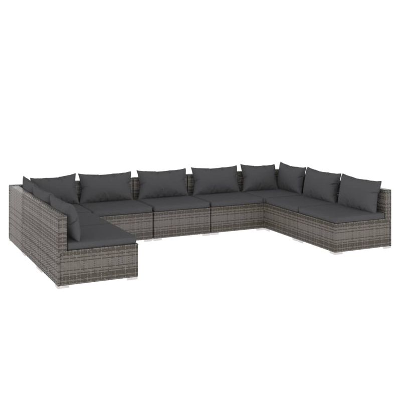 Casa si Gradina - Gradina si terasa - Mobilier exterior - Seturi mobila gradina - Set mobilier de gradina cu perne, 9 piese, gri, poliratan - Infinity.ro
