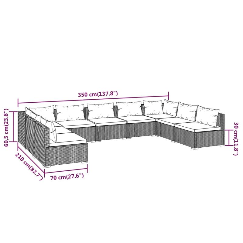 Casa si Gradina - Gradina si terasa - Mobilier exterior - Seturi mobila gradina - Set mobilier de gradina cu perne, 9 piese, gri, poliratan - Infinity.ro