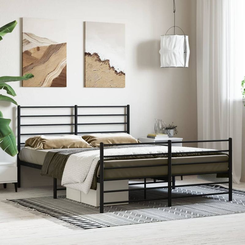 Casa si Gradina - Mobilier - Paturi si accesorii - Paturi - Cadru de pat metalic cu tablie, negru, 140x200 cm - Infinity.ro
