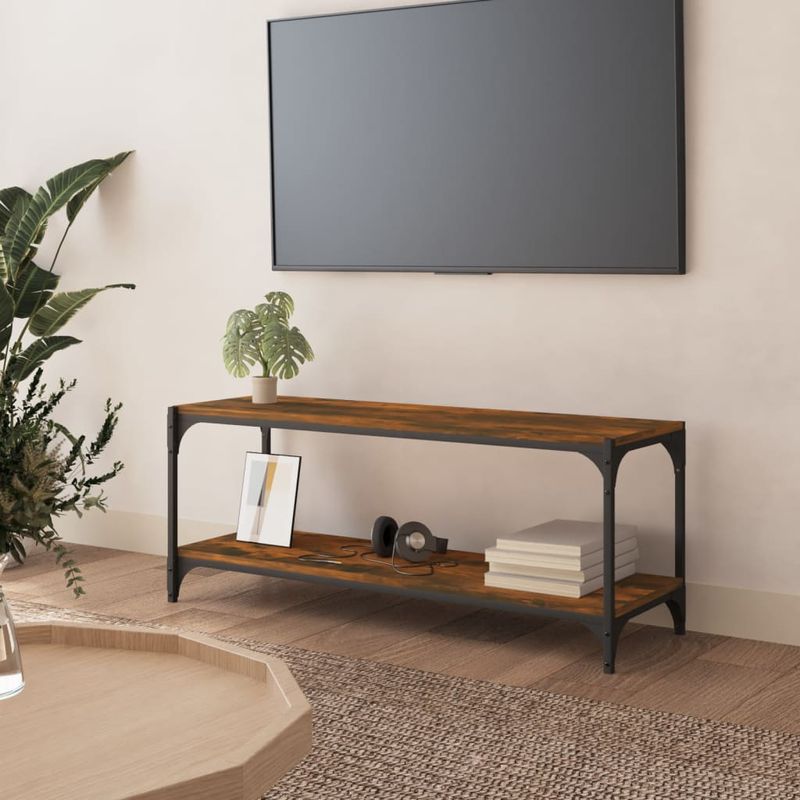 Casa si Gradina - Mobilier - Comode si corpuri - Comode - Comoda TV, stejar fumuriu, 100x33x41 cm, lemn prelucrat si otel - Infinity.ro