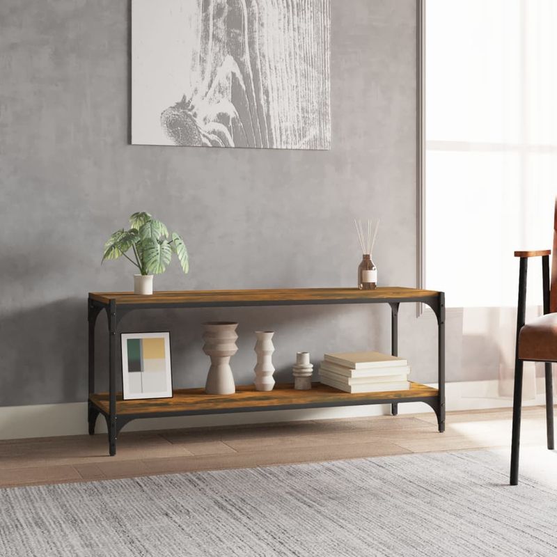 Casa si Gradina - Mobilier - Comode si corpuri - Comode - Comoda TV, stejar fumuriu, 100x33x41 cm, lemn prelucrat si otel - Infinity.ro