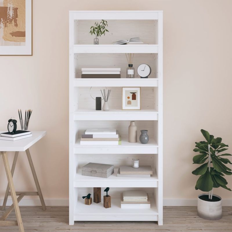 Casa si Gradina - Mobilier - Biblioteci si rafturi - Biblioteci - Biblioteca, alb, 80x35x183 cm, lemn masiv de pin - Infinity.ro