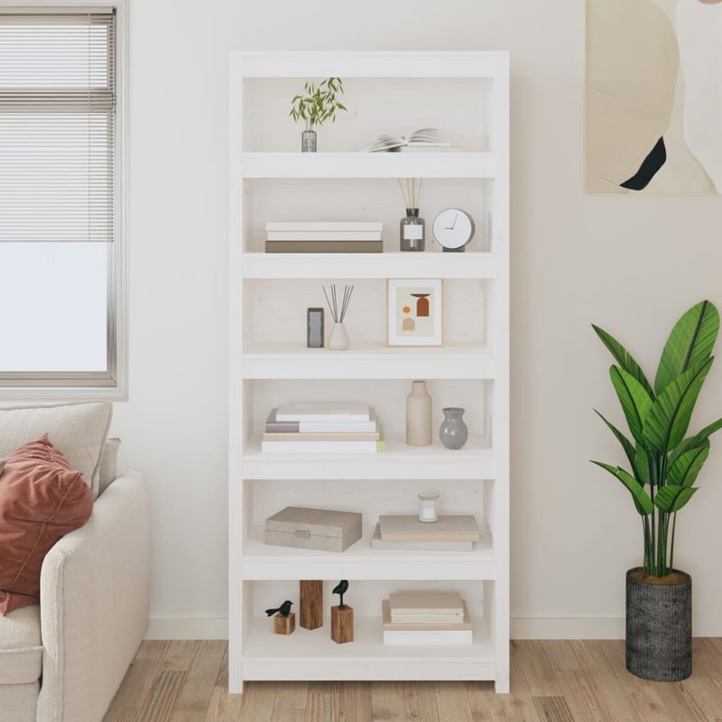 Casa si Gradina - Mobilier - Biblioteci si rafturi - Biblioteci - Biblioteca, alb, 80x35x183 cm, lemn masiv de pin - Infinity.ro