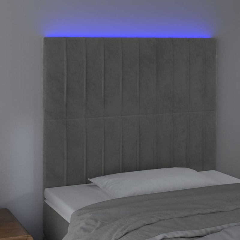 Casa si Gradina - Mobilier - Paturi si accesorii - Accesorii paturi - Tablie de pat cu LED, gri deschis, 80x5x118/128 cm, catifea - Infinity.ro