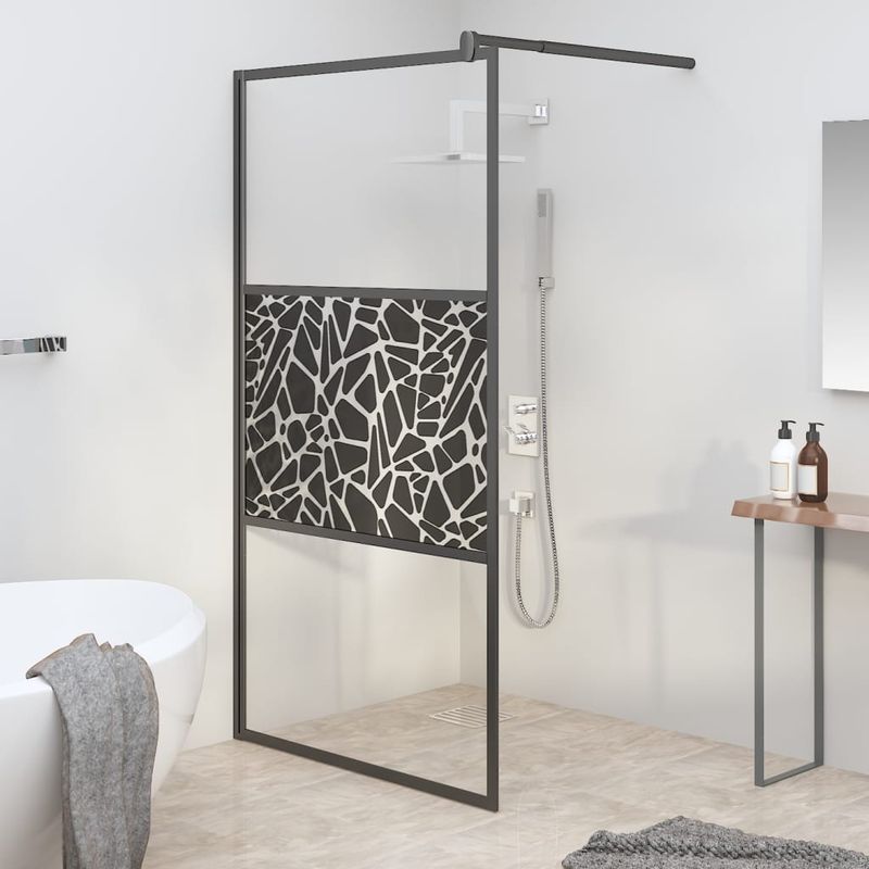 Casa si Gradina - Sanitare - Cazi si cabine de dus - Paravane si usi - Paravan de dus walk-in negru 100x195 cm sticla ESG model piatra - Infinity.ro