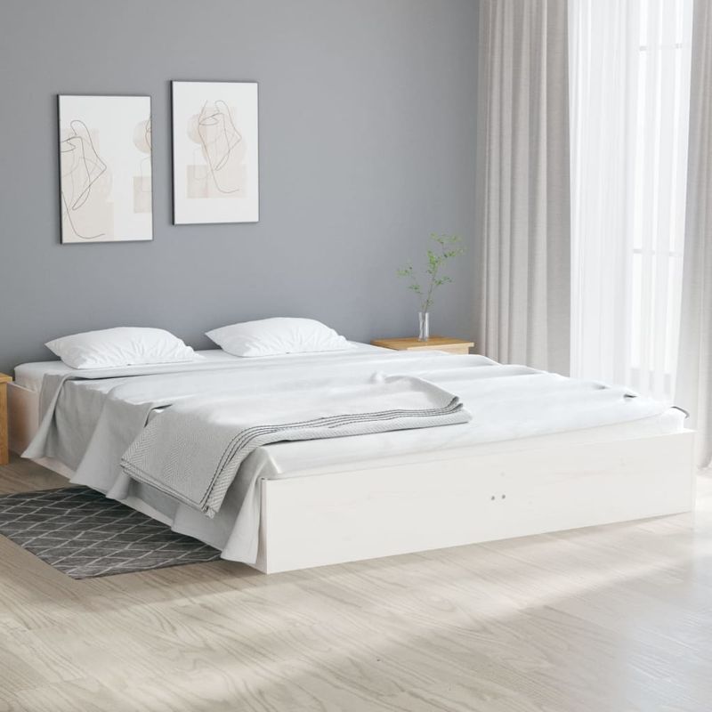 Casa si Gradina - Mobilier - Paturi si accesorii - Paturi - Cadru de pat dublu, alb, 135x190 cm, lemn masiv - Infinity.ro