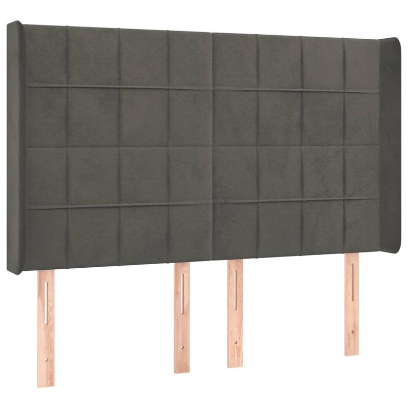 Casa si Gradina - Mobilier - Paturi si accesorii - Accesorii paturi - Tablie de pat cu LED, gri inchis, 147x16x118/128 cm, catifea - Infinity.ro