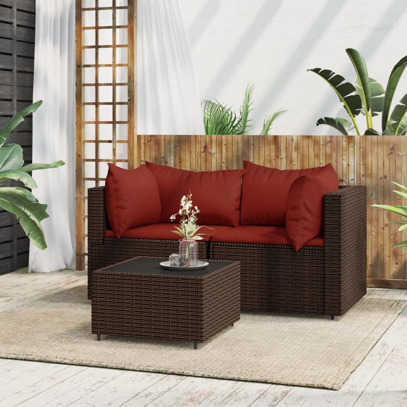 Casa si Gradina - Gradina si terasa - Mobilier exterior - Canapele si fotolii gradina - Set mobilier de gradina cu perne, 3 piese, maro, poliratan - Infinity.ro