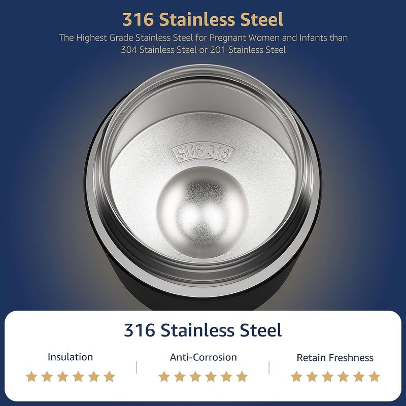 Casa si Gradina - Bucatarie si vesela - Accesorii bar - Termosuri si Cani termos - Termos pentru alimente, 1000 ml, Otel inoxidabil, perete dublu, Negru - Infinity.ro