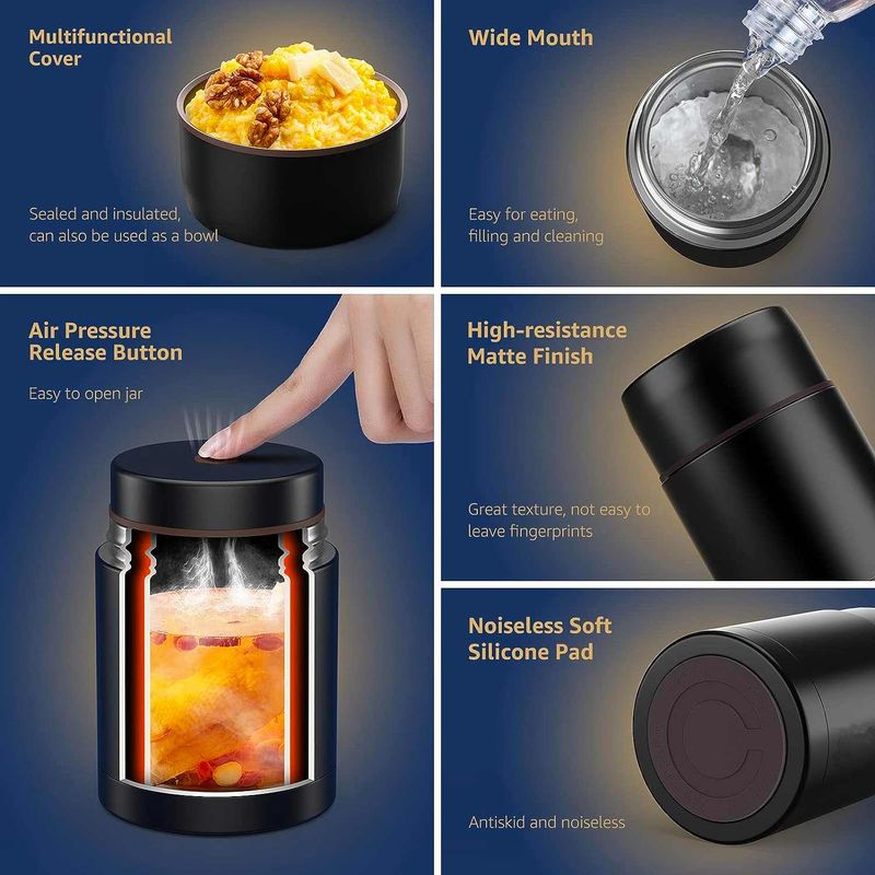 Casa si Gradina - Bucatarie si vesela - Accesorii bar - Termosuri si Cani termos - Termos pentru alimente, 1000 ml, Otel inoxidabil, perete dublu, Negru - Infinity.ro