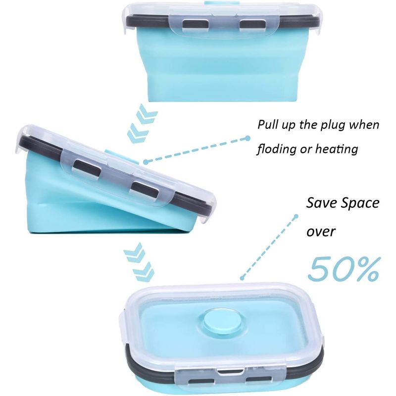 Casa si Gradina - Bucatarie si vesela - Organizare si depozitare bucatarie - Cutii alimentare - Caserola albastru deschis de silicon pliabila dreptunghiulara cu capac 18,5 x 12 x 6,6 cm, 800 ml - Infinity.ro