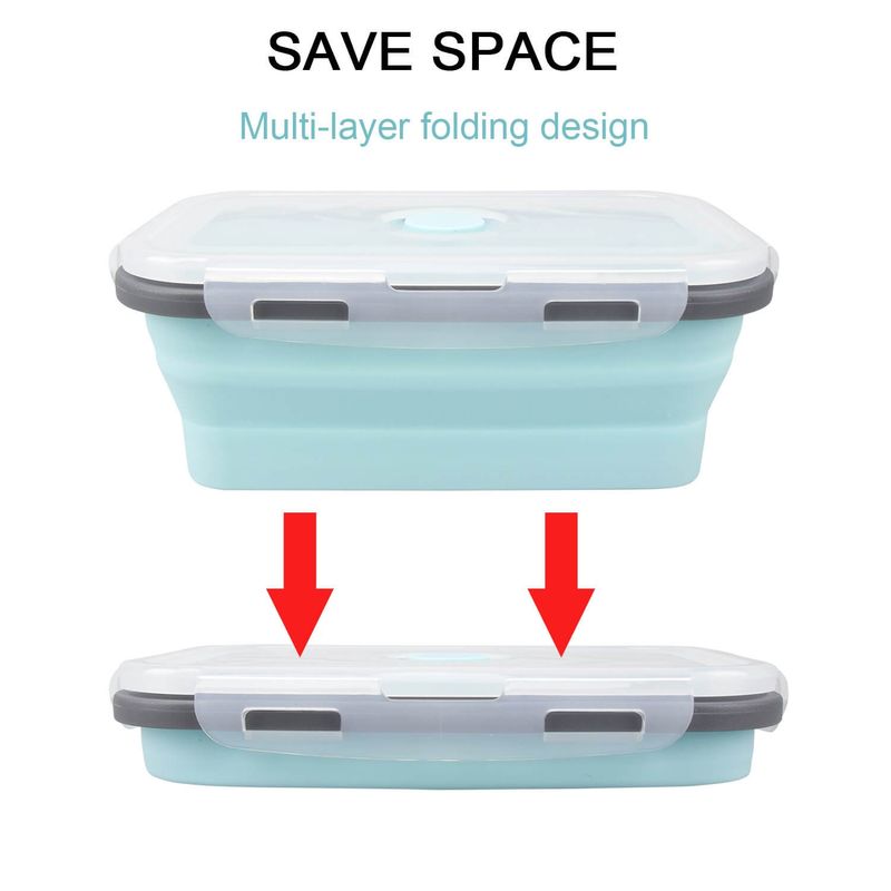 Casa si Gradina - Bucatarie si vesela - Organizare si depozitare bucatarie - Cutii alimentare - Caserola albastru deschis de silicon pliabila dreptunghiulara cu capac 18,5 x 12 x 6,6 cm, 800 ml - Infinity.ro