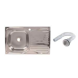 Set chiuveta masca, inox, cuva stanga, 80 x 50 cm, baterie lebada flexibila cu sifon de scurgere