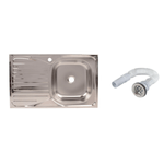 Casa si Gradina - Sanitare - Chiuveta bucatarie si accesorii - Chiuvete bucatarie - Set chiuveta masca cuva dreapta 80 x 50 cm baterie lebada flexibila Tempo si sifon de scurgere - Infinity.ro