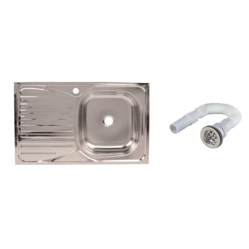 Casa si Gradina - Sanitare - Chiuveta bucatarie si accesorii - Chiuvete bucatarie - Set chiuveta masca cuva dreapta 80 x 50 cm baterie lebada flexibila Tempo si sifon de scurgere - Infinity.ro