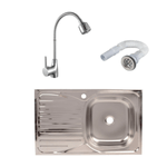 Casa si Gradina - Sanitare - Chiuveta bucatarie si accesorii - Chiuvete bucatarie - Set chiuveta masca cuva dreapta 80 x 50 cm baterie lebada flexibila Tempo si sifon de scurgere - Infinity.ro