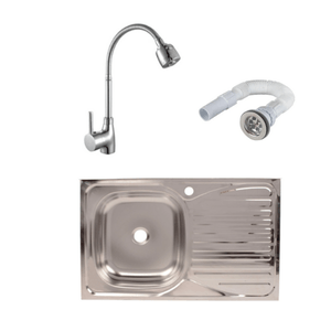 Set chiuveta masca, inox, cuva stanga, 80 x 50 cm, baterie lebada flexibila cu sifon de scurgere