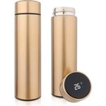 Casa si Gradina - Bucatarie si vesela - Accesorii bar - Termosuri si Cani termos - Termos smart cu pereti dublii din inox si afisaj LED, indicator temperatura C, Auriu, 500 ml - Infinity.ro