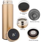 Casa si Gradina - Bucatarie si vesela - Accesorii bar - Termosuri si Cani termos - Termos smart cu pereti dublii din inox si afisaj LED, indicator temperatura C, Auriu, 500 ml - Infinity.ro