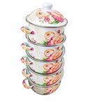 Casa si Gradina - Bucatarie si vesela - Vase pentru gatit - Oale si cratite - Set 5 oale emailate, Longfei Group, 1.8l/3.3l/4l/5.3/6.4, Trandafiri - Infinity.ro