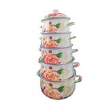 Casa si Gradina - Bucatarie si vesela - Vase pentru gatit - Oale si cratite - Set 5 oale emailate, Longfei Group, 1.8l/3.3l/4l/5.3/6.4, Trandafiri - Infinity.ro