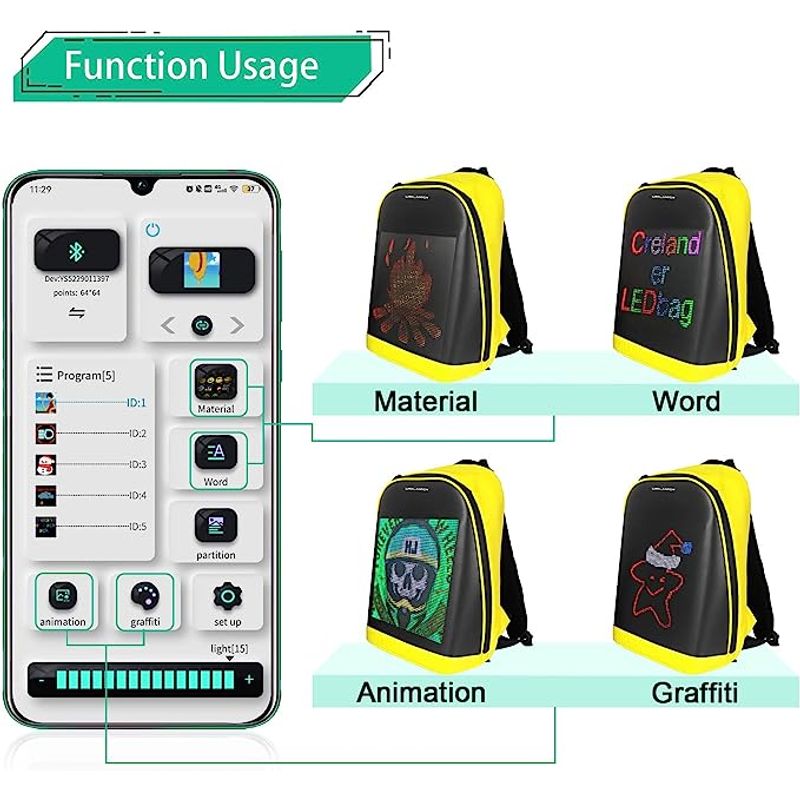 Fashion, accesorii si bijuterii - Copii - Accesorii copii - Genti si rucsacuri copii - Rucsac Smart cu Display LED, WiFi, Waterproof, Aplicatie Dedicata iOS/Android, Port USB Extern, Galben - Infinity.ro