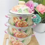 Casa si Gradina - Bucatarie si vesela - Vase pentru gatit - Oale si cratite - Set 5 oale emailate, Longfei Group, 1.8l/3.3l/4l/5.3/6.4, Trandafiri - Infinity.ro