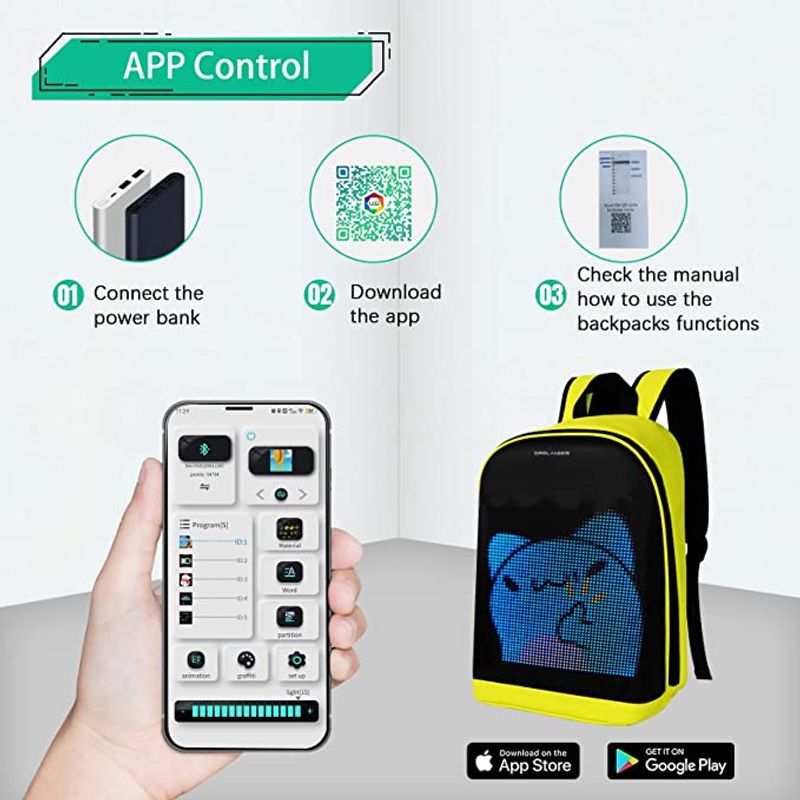 Fashion, accesorii si bijuterii - Copii - Accesorii copii - Genti si rucsacuri copii - Rucsac Smart cu Display LED, WiFi, Waterproof, Aplicatie Dedicata iOS/Android, Port USB Extern, Galben - Infinity.ro