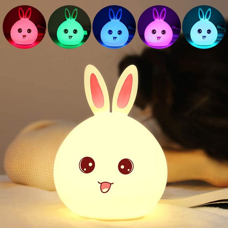 Casa si Gradina - Corpuri si surse de iluminat - Veioze si lampi - Lampi de veghe copii - Lampa de Veghe pentru, model Iepuras roz, LED, Senzor Tactil Touch, 5 Moduri Iluminare, Silicon, 15,5x10x12 cm, baterii - Infinity.ro