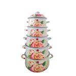 Casa si Gradina - Bucatarie si vesela - Vase pentru gatit - Oale si cratite - Set 5 oale emailate, Longfei Group, 1.8l/3.3l/4l/5.3/6.4, Trandafiri - Infinity.ro