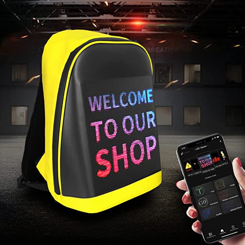 Fashion, accesorii si bijuterii - Copii - Accesorii copii - Genti si rucsacuri copii - Rucsac Smart cu Display LED, WiFi, Waterproof, Aplicatie Dedicata iOS/Android, Port USB Extern, Galben - Infinity.ro