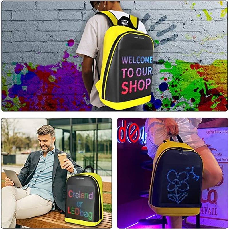 Fashion, accesorii si bijuterii - Copii - Accesorii copii - Genti si rucsacuri copii - Rucsac Smart cu Display LED, WiFi, Waterproof, Aplicatie Dedicata iOS/Android, Port USB Extern, Galben - Infinity.ro