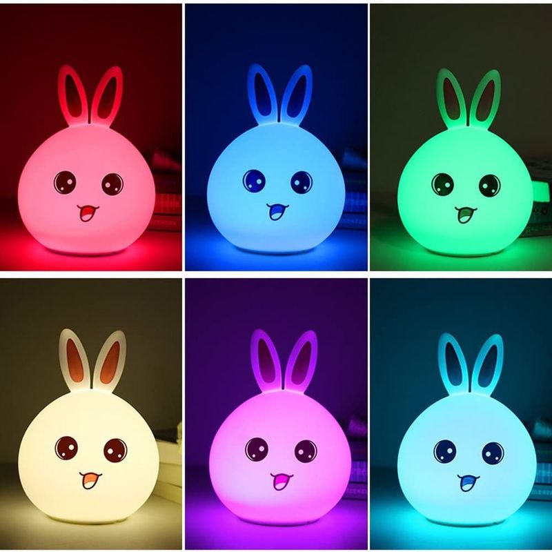 Casa si Gradina - Corpuri si surse de iluminat - Veioze si lampi - Lampi de veghe copii - Lampa de Veghe pentru, model Iepuras roz, LED, Senzor Tactil Touch, 5 Moduri Iluminare, Silicon, 15,5x10x12 cm, baterii - Infinity.ro