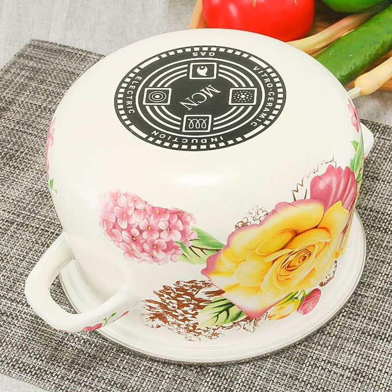 Casa si Gradina - Bucatarie si vesela - Vase pentru gatit - Oale si cratite - Set 5 oale emailate, Longfei Group, 1.8l/3.3l/4l/5.3/6.4, Trandafiri - Infinity.ro