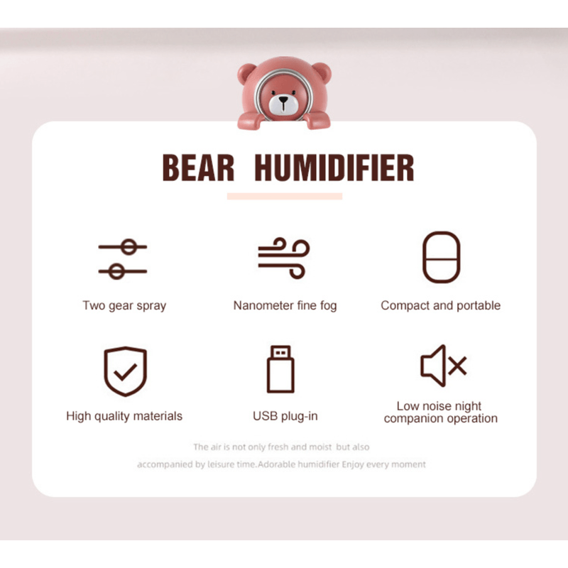 Electronice si Electrocasnice - Climatizare si sisteme de incalzire - Aparate filtrare aer - Umidificatoare - Umidificator camera copii Papa Bear, USB, 350 ml, roz - Infinity.ro