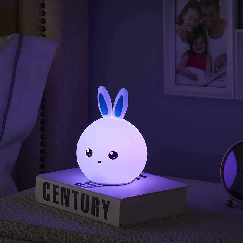 Casa si Gradina - Corpuri si surse de iluminat - Veioze si lampi - Lampi de veghe copii - Lampa de Veghe pentru, model Iepuras albastru, LED, Senzor Tactil Touch, Silicon, 15,5x10x12 cm, baterii - Infinity.ro