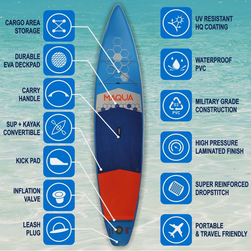 Sport si Outdoor - Sporturi acvatice - Sporturi pe placa - Surf - Set placa Paddelboard SUP, surf gonflabila Voyager KAYAK KIT, 360 cm x 80 cm x 15 cm MAQUA - Infinity.ro