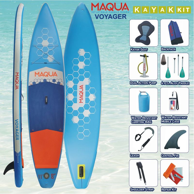 Sport si Outdoor - Sporturi acvatice - Sporturi pe placa - Surf - Set placa Paddelboard SUP, surf gonflabila Voyager KAYAK KIT, 360 cm x 80 cm x 15 cm MAQUA - Infinity.ro
