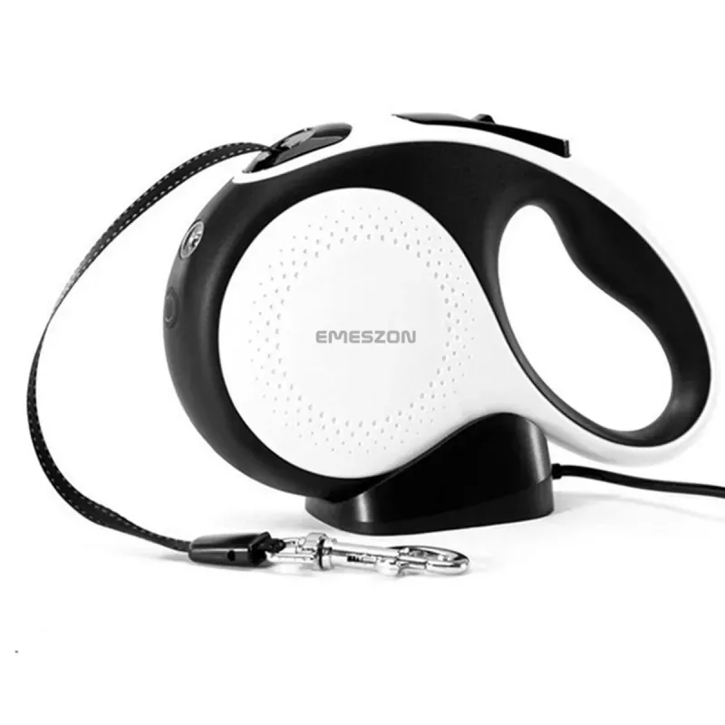 Petshop - Accesorii petshop - Zgarzi, lese si hamuri - Lese - Lesa retractabila electrica lanterna LED 200 Lumeni Emeszon® pisici caini pana la 50Kg acumulator antirasucire, 5m, alb - Infinity.ro